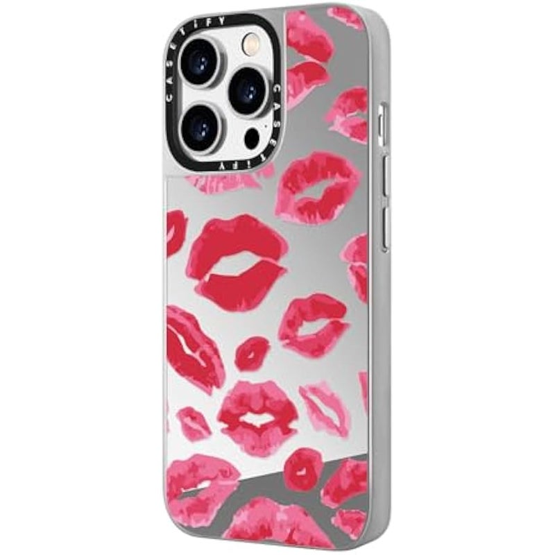 Casetify Mirror Case for iPhone 14 Pro Compatible with Magsafe - Lipstick Kisses - Silver on Silver - Image 5