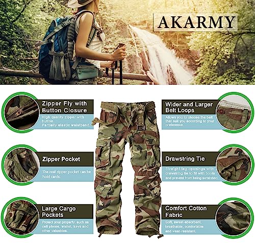 AKARMY Women's Cotton Casual Work Pants Camouflage Cargo Pants Parachute Pants for Women with Pockets Battlefield Camo - Image 4