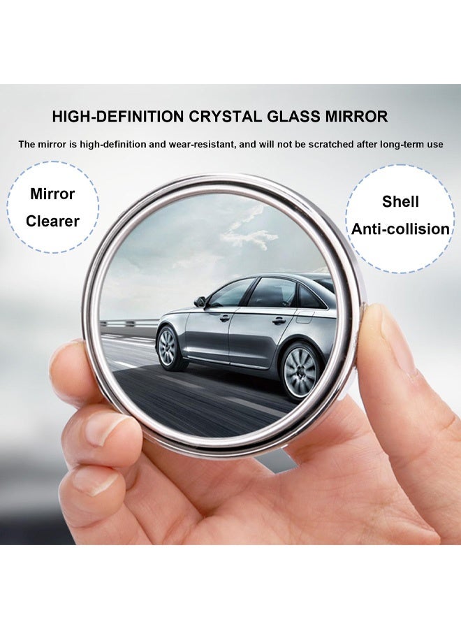 مرايا النقطة العمياء قطعتان، تدور 360 درجة، مرآة فضية مستديرة منحنية محدبة بزاوية واسعة، مضادة للماء عالية الدقة من الزجاج الكريستالي، مرايا النقطة العمياء للسيارات وشاحنات الدفع الرباعي والسلامة المرورية - Image 3
