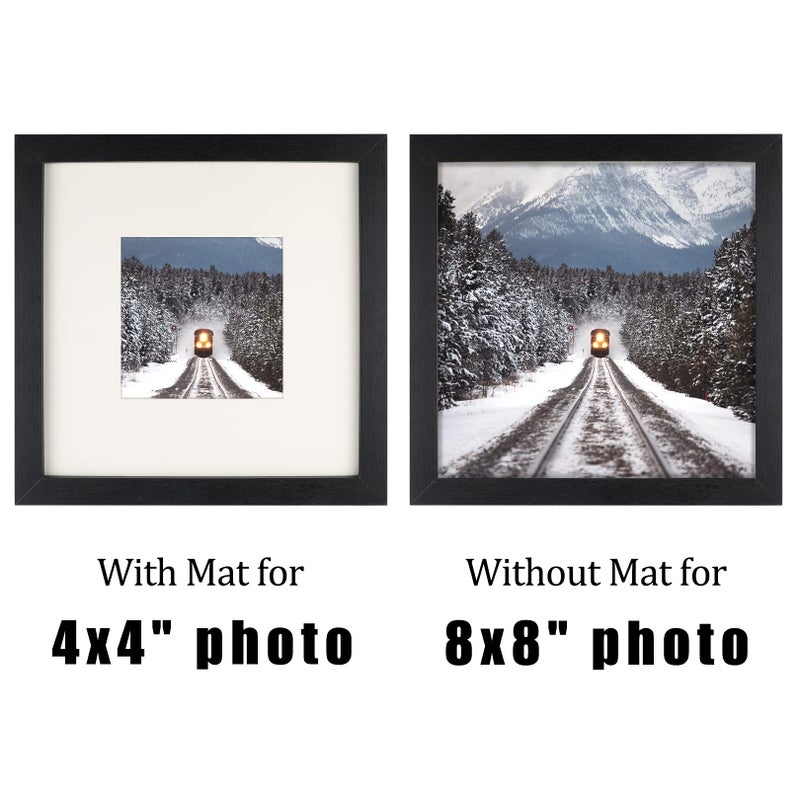 TOFOREVO Picture Frames 8x8 Set of 2 Black Wood Grain Photo Frame for Gallery Wall Mounting or Tabletop Display - Image 2