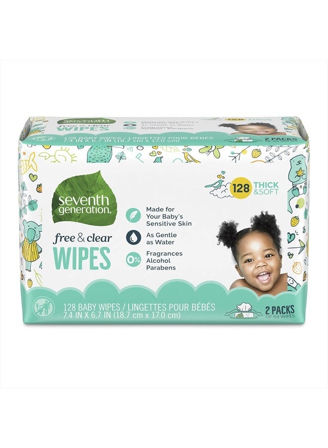 Seventh Generation , Baby Wipes, Unscented and Sensitive, 64 Count (Pack of 2) - Image 1