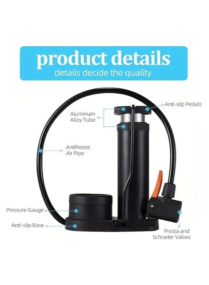 Portable Air Pump for Bicycle – 160 PSI Hand & Foot Bike Tire Inflator – Multi-Valve Air Compressor for Football, Basketball, Mountain Bikes & Inflatables – Black - Image 3