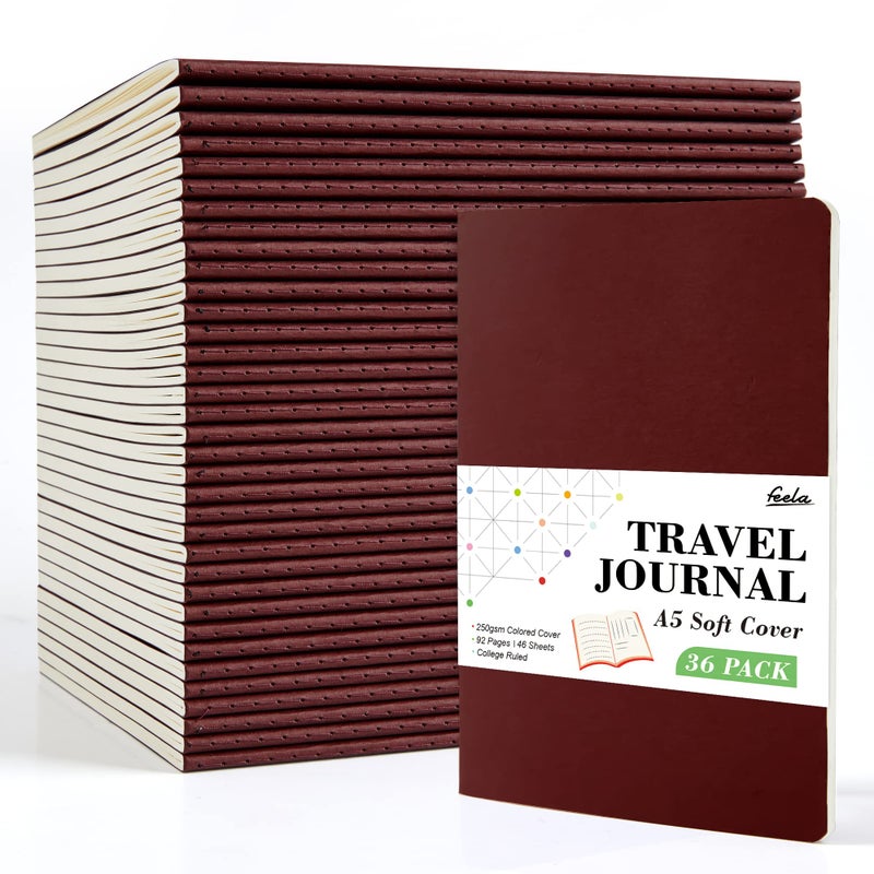 Feela 36 Pack Soft Cover Journal Bulk  Feela Lined Blank Travel Journal For Women Men Writing  Notebooks College Ruled For Work  Note Taking Notebook School Business Supplies  8.2  X 5.5   A5  Wine - Image 1