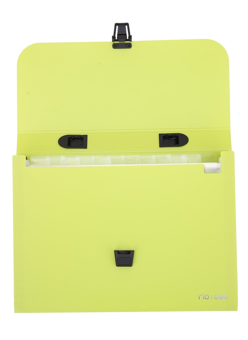 Deli Deli EB40302 RIO A4-13P PP Expanding File, 12 Index Tabs, Push-Lock Closure with Handle, Durable PP Material, Blue/Green/Red  - Image 2