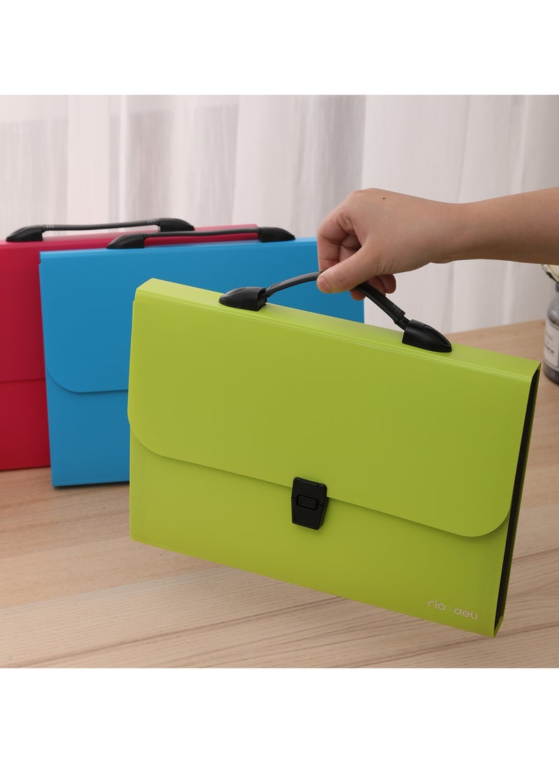 Deli EB40302 RIO A4-13P PP Expanding File, 12 Index Tabs, Push-Lock Closure with Handle, Durable PP Material, Blue/Green/Red