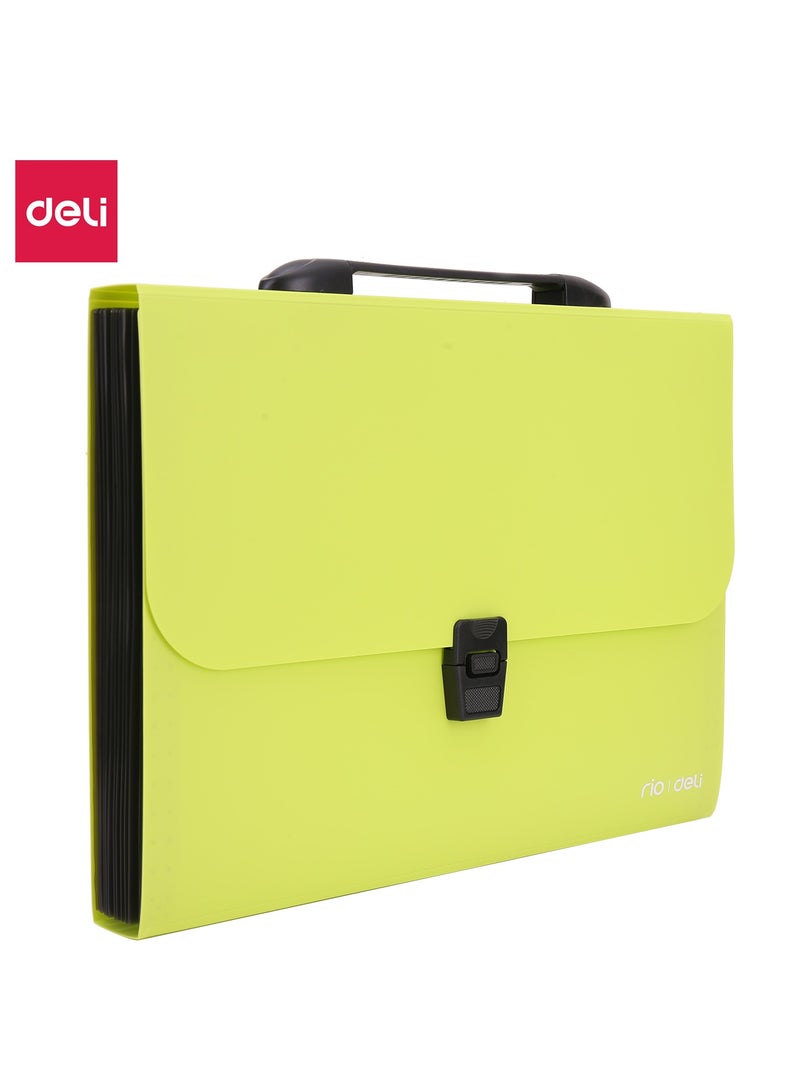 Deli EB40302 RIO A4-13P PP Expanding File, 12 Index Tabs, Push-Lock Closure with Handle, Durable PP Material, Blue/Green/Red