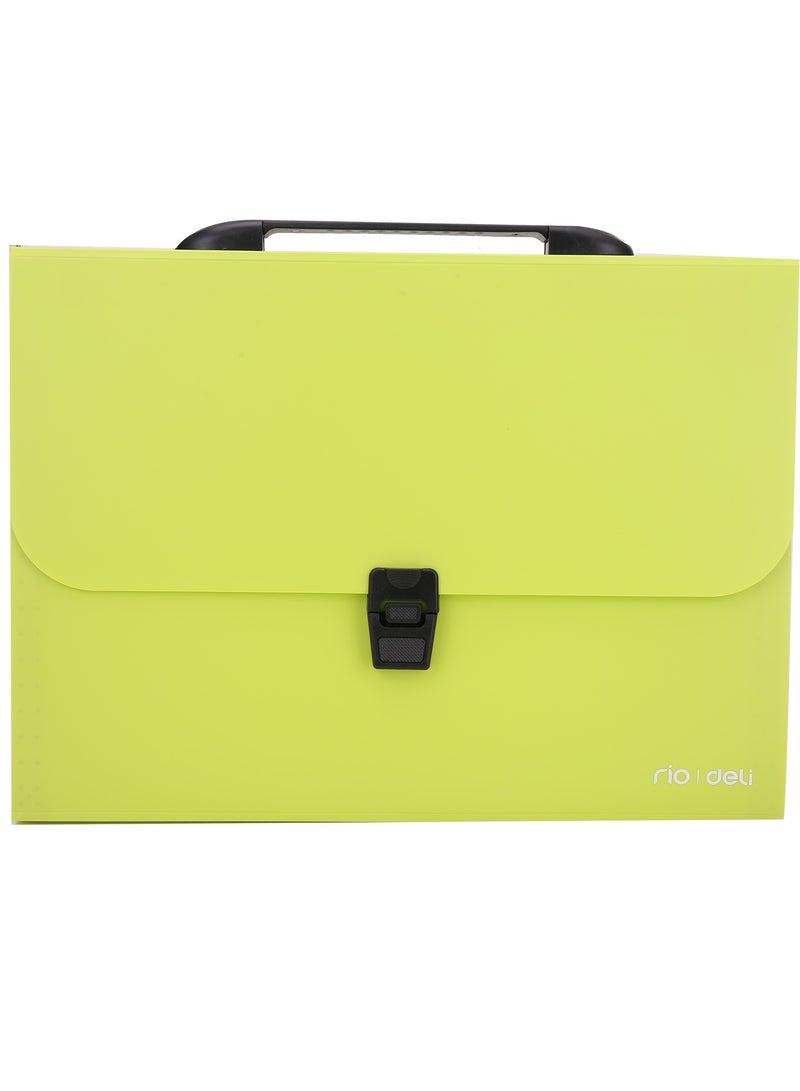 Deli EB40302 RIO A4-13P PP Expanding File, 12 Index Tabs, Push-Lock Closure with Handle, Durable PP Material, Blue/Green/Red