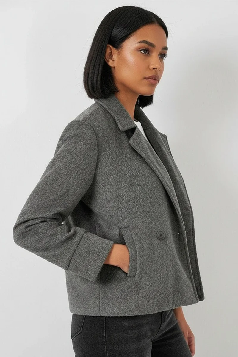 Big Dart Grey BDART Textured Double Breasted Jacket for Women | Best Price UAE