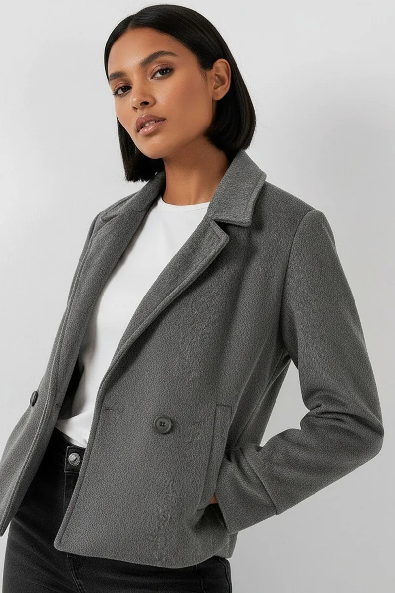 Big Dart Grey BDART Textured Double Breasted Jacket for Women | Best Price UAE