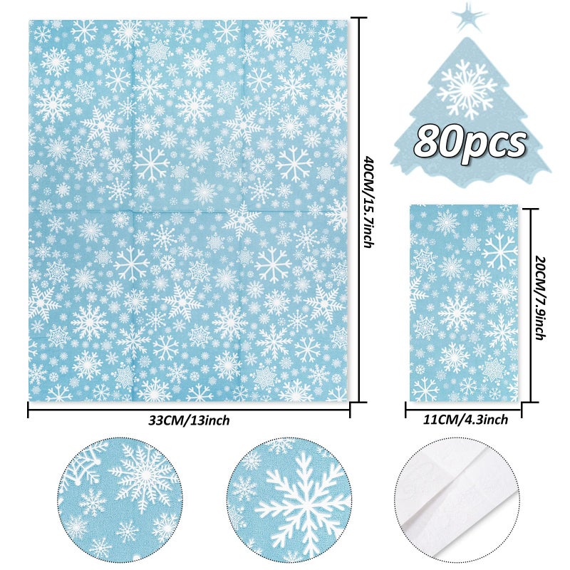 AnyDesign Christmas Guest Napkins 3 Ply Snowflake Sky Blue Disposable Paper Napkins Dinner Hand Napkin Towel for Xmas Party Supplies Winter Holiday Kitchen Bathroom Table Decorations  80Pcs - Image 2