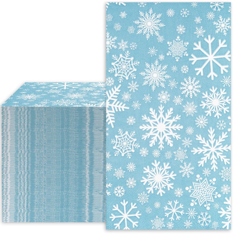 AnyDesign Christmas Guest Napkins 3 Ply Snowflake Sky Blue Disposable Paper Napkins Dinner Hand Napkin Towel for Xmas Party Supplies Winter Holiday Kitchen Bathroom Table Decorations  80Pcs - Image 1