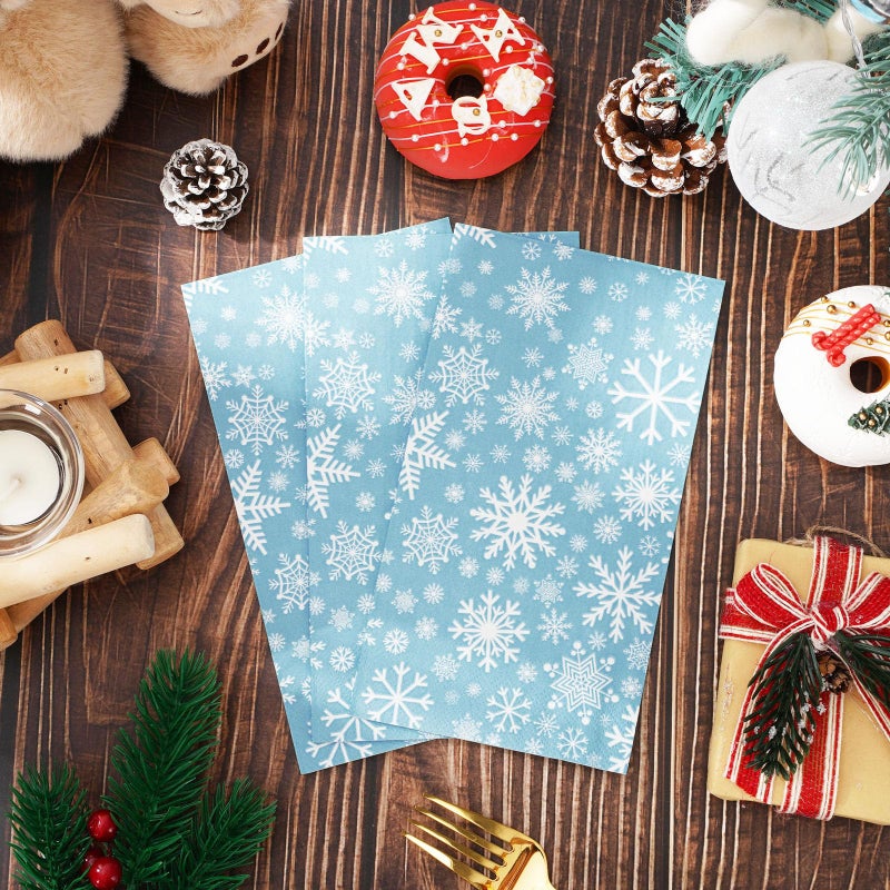 AnyDesign Christmas Guest Napkins 3 Ply Snowflake Sky Blue Disposable Paper Napkins Dinner Hand Napkin Towel for Xmas Party Supplies Winter Holiday Kitchen Bathroom Table Decorations  80Pcs - Image 3