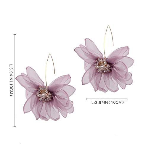 YERTTER Women Big Petal Drop Large Earrings Big Flowers Dangle Earrings with Chiffon Floral Tassel for Vacation Wedding (Ivory) - Image 5