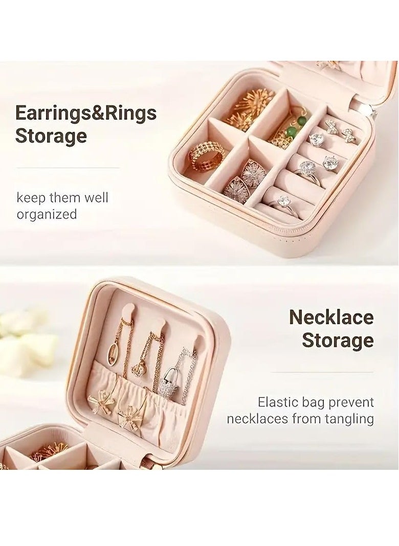 MXM - Portable Travel Jewelry Box Organizer, Double Layer, Faux Leather, Korean Style, Storage Box for Earrings, Rings, Necklaces, And Bracelets - Perfect Gift (Pink) - Image 1
