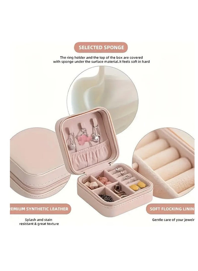 MXM - Portable Travel Jewelry Box Organizer, Double Layer, Faux Leather, Korean Style, Storage Box for Earrings, Rings, Necklaces, And Bracelets - Perfect Gift (Pink) - Image 1