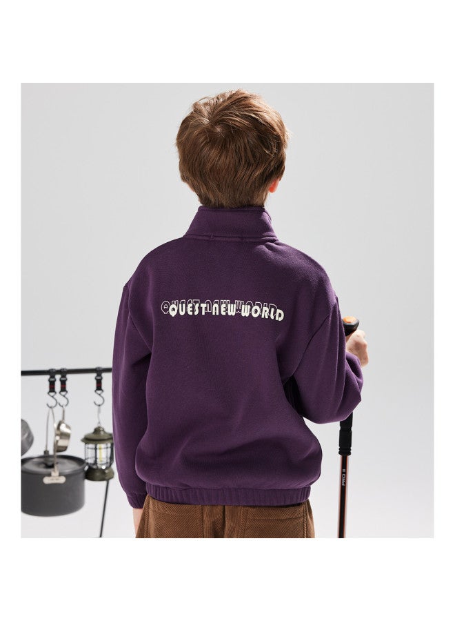 مكد 【فليس】 سترة داخلية مبطنة بالفرو بأطوقة واقفة للأطفال، كنزة سميكة مع قلنسوة للصبيان والبنات لخريف وشتاء، مقاس أطفال كبير - Image 5