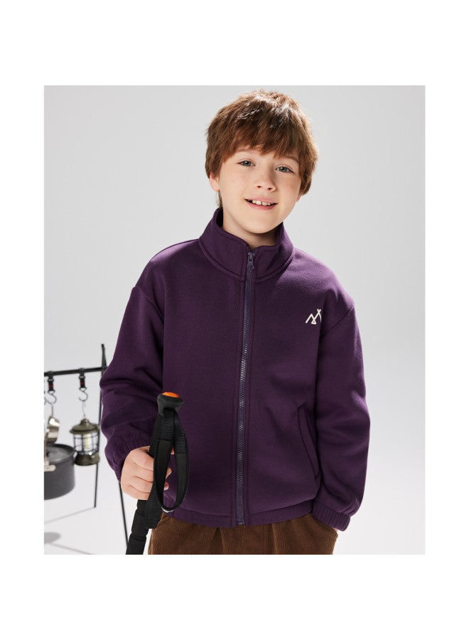 مكد 【فليس】 سترة داخلية مبطنة بالفرو بأطوقة واقفة للأطفال، كنزة سميكة مع قلنسوة للصبيان والبنات لخريف وشتاء، مقاس أطفال كبير - Image 3