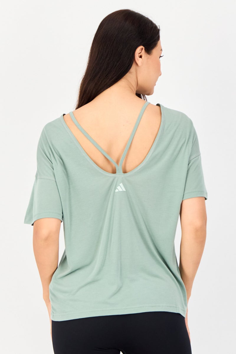 Adidas Women Sportswear Fit Short Sleeve Outdoor Top, Light Green - Image 3