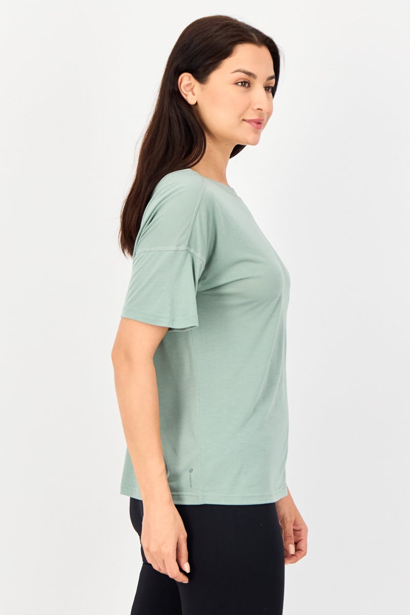 Adidas Women Sportswear Fit Short Sleeve Outdoor Top, Light Green - Image 2