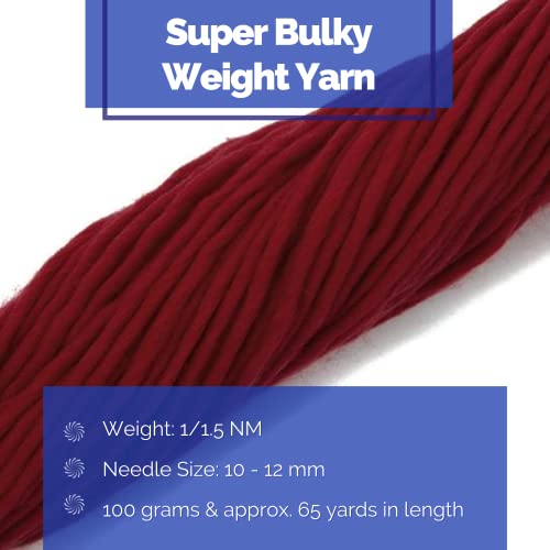 Revolution Fibers | Premium Super Bulky Merino Wool | 100-Grams Chunky Weight, Thick Wool for Knitting, Crochet, Baby Blanket, Dyed, Felting, Weaving, Ruby Red - Image 2