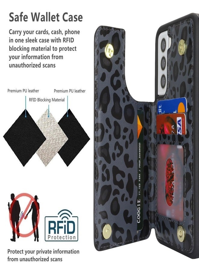 iCoverCase Compatible with Samsung Galaxy S21 Case with Card Holder, S21 Wallet Case for Women Men [RFID Blocking] PU Leather Protective Phone Case for S21 5G (Black Leopard) - Image 4