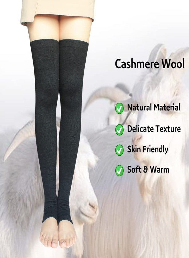 Share Maison Women's Cashmere Wool Winter Warm Knitted Over Knee High Boots Long Socks Stockings Leg Warmers (6-Black) - Image 3