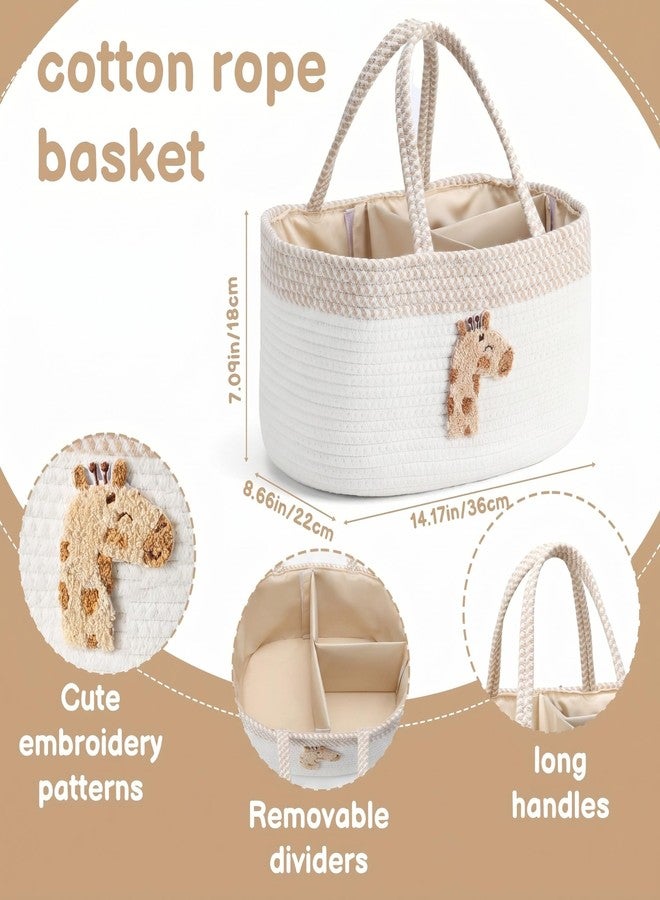 Purpeak Diaper Caddy Organizer Cotton Rope Diaper Caddy Basket Cute Giraffe Empty Gift Basket Nursery Storage Bin and Car Organizer with Removable Divider Baby Shower Gifts Newborn Essentials - Image 2