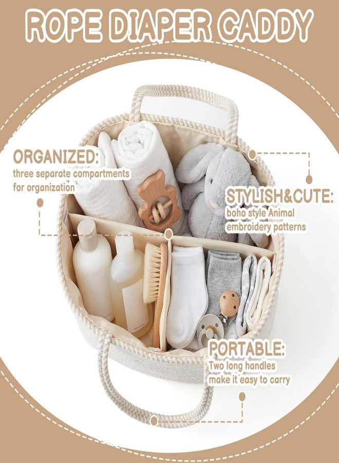 Purpeak Diaper Caddy Organizer Cotton Rope Diaper Caddy Basket Cute Giraffe Empty Gift Basket Nursery Storage Bin and Car Organizer with Removable Divider Baby Shower Gifts Newborn Essentials - Image 3