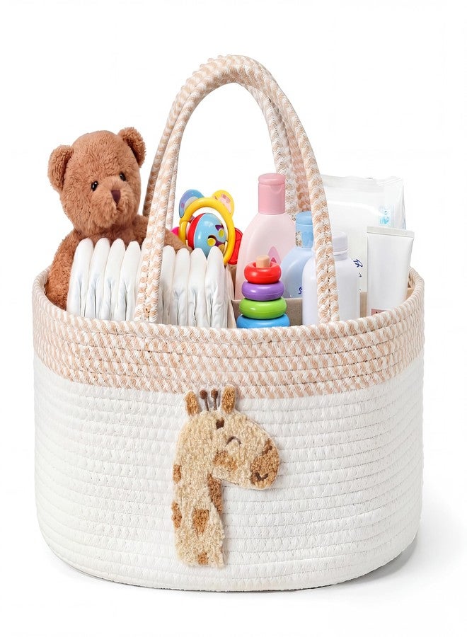 Purpeak Diaper Caddy Organizer Cotton Rope Diaper Caddy Basket Cute Giraffe Empty Gift Basket Nursery Storage Bin and Car Organizer with Removable Divider Baby Shower Gifts Newborn Essentials - Image 1