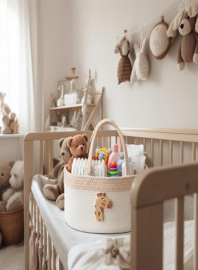 Purpeak Diaper Caddy Organizer Cotton Rope Diaper Caddy Basket Cute Giraffe Empty Gift Basket Nursery Storage Bin and Car Organizer with Removable Divider Baby Shower Gifts Newborn Essentials - Image 4