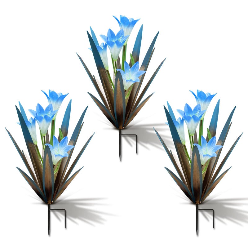 Homight Metal Agave Plant Outdoor Decoration Lily Mexican Yard Art Garden Gift Home Decor Hand Painted Metal Agave Garden Yard Statue, Outdoor Lawn Ornaments(3 Big Blue Lilies) - Image 1