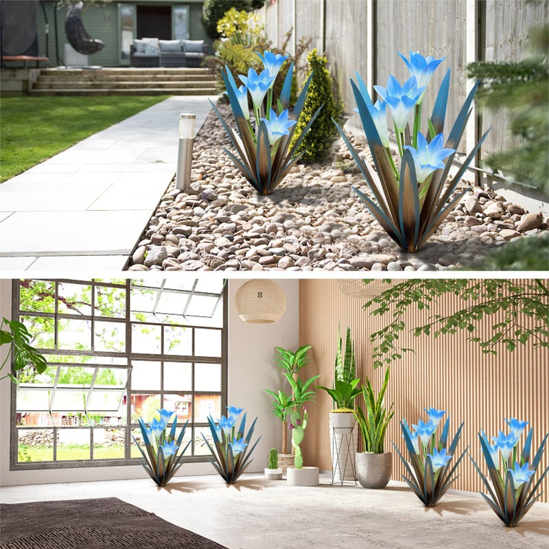 Homight Metal Agave Plant Outdoor Decoration Lily Mexican Yard Art Garden Gift Home Decor Hand Painted Metal Agave Garden Yard Statue, Outdoor Lawn Ornaments(3 Big Blue Lilies) - Image 4