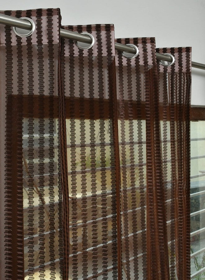 YUKANY Zig Zac Tissue Transparent Plain Net Sheer Door & Windows Grommets Curtains | Parda | Pack of 2 (Coffee Brown, 4 x 8 ft) - Image 1