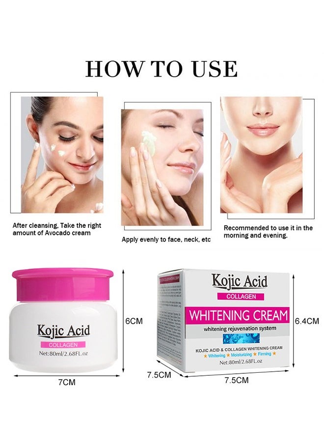 Kojic Acid Face Whitening Cream, Moisturizing Hydrate and Nourish the Skin, Lightweight Non-Greasy Deep Penetration Anti-Aging，Spots Or Acne Scars In A Effective Way, 80ml