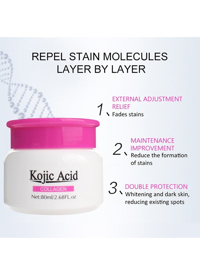 Kojic Acid Face Whitening Cream, Moisturizing Hydrate and Nourish the Skin, Lightweight Non-Greasy Deep Penetration Anti-Aging，Spots Or Acne Scars In A Effective Way, 80ml