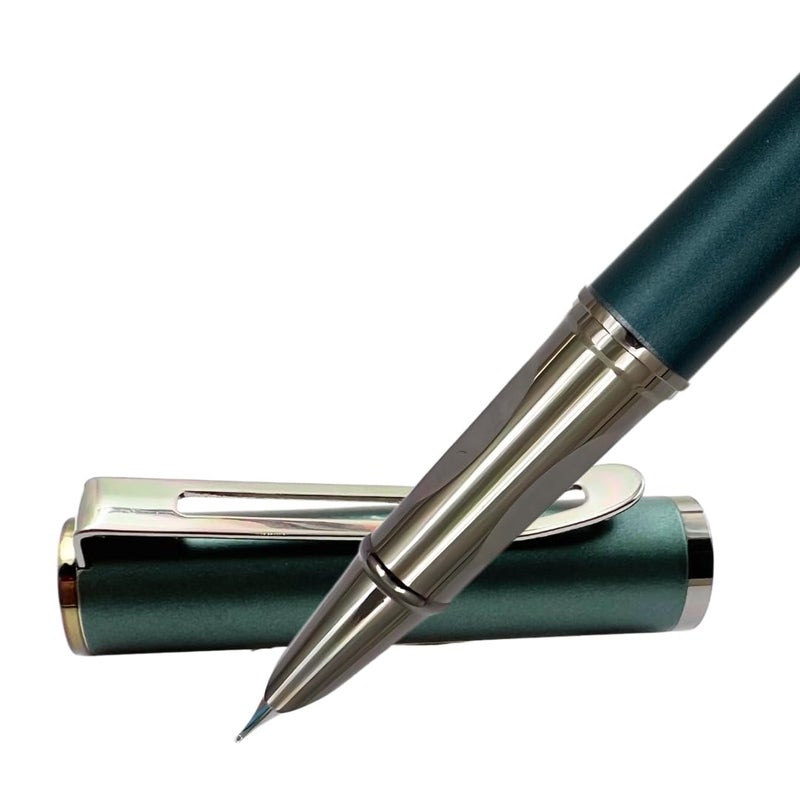 PLUSPOINT قلم حبر سائل من الفولاذ المقاوم للصدأ قلم فاخر مذهل بتشطيب أخضر معدني، قلم إيريديوم، هدية قلم للرجال والنساء، محترف، مكتبي تنفيذي، أقلام مصممة جميلة للأطفال - Image 1