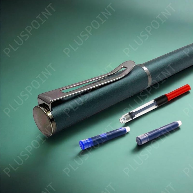 PLUSPOINT قلم حبر سائل من الفولاذ المقاوم للصدأ قلم فاخر مذهل بتشطيب أخضر معدني، قلم إيريديوم، هدية قلم للرجال والنساء، محترف، مكتبي تنفيذي، أقلام مصممة جميلة للأطفال - Image 5
