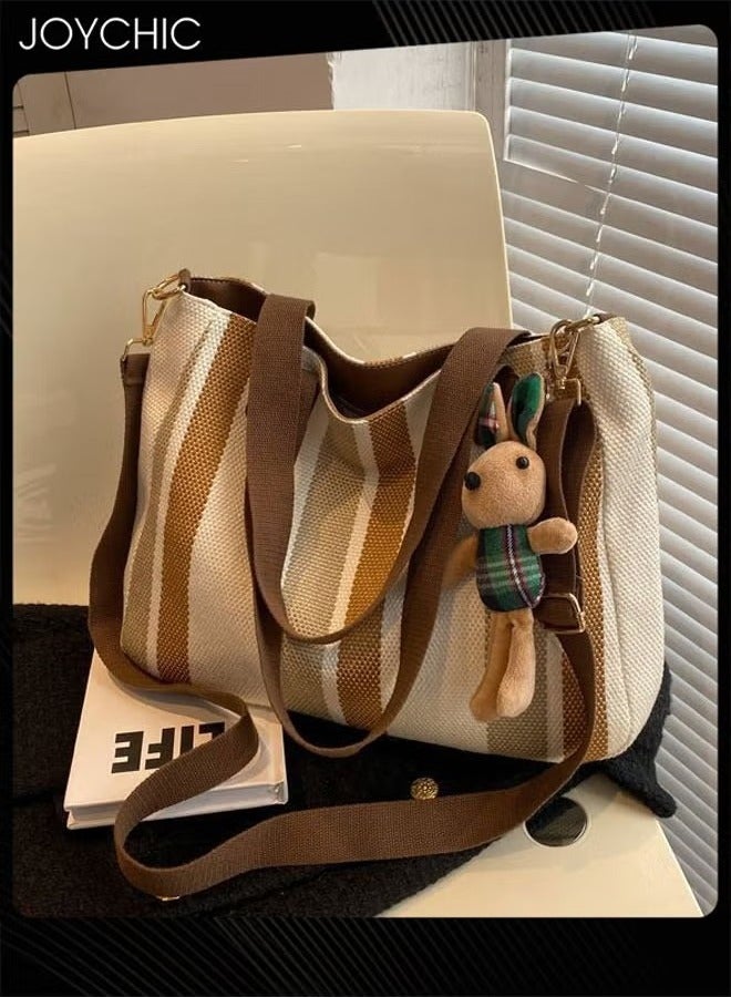 Joychic New Style Women Trend Large Capacity Shoulder Bag Ladies Leisure Commuting Tote Bag with Rabbit Pendant  - Image 1