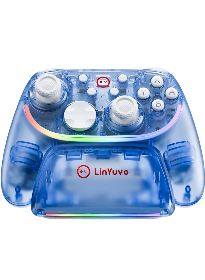 LinYuvo Classic Transparent Gamepad LinYuvo KS55 Bluetooth Game Controller with Charging Dock for Switch, PC, iOS, Android with RGB Colorful Light, Zero Dead Zone Hall Joystick, Six-Axis Gyroscope, Custom Button, Rapid Fire, Vibration Motor, Asymmetric Joystick, One- Button Wake-Up, 600mAh High Battery Play for 12hours - Image 1
