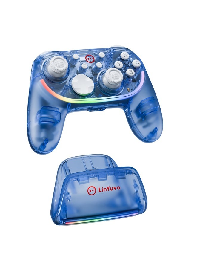 LinYuvo Classic Transparent Gamepad LinYuvo KS55 Bluetooth Game Controller with Charging Dock for Switch, PC, iOS, Android with RGB Colorful Light, Zero Dead Zone Hall Joystick, Six-Axis Gyroscope, Custom Button, Rapid Fire, Vibration Motor, Asymmetric Joystick, One- Button Wake-Up, 600mAh High Battery Play for 12hours - Image 2