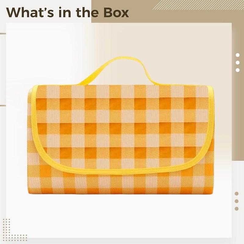 بطانية نزهة قابلة للطي بالخارج مقاس 200 × 300 سم، مربعة الشكل باللونين الأصفر والأبيض - Image 4