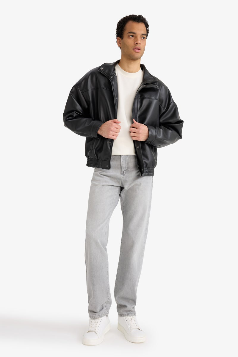DeFacto Black Man Oversize Fit Faux Leather Jacket Casual - Image 2