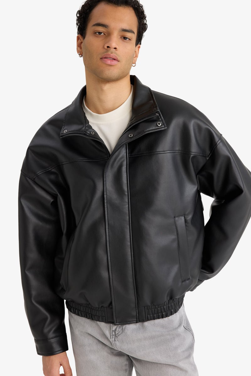 DeFacto Black Man Oversize Fit Faux Leather Jacket Casual - Image 1