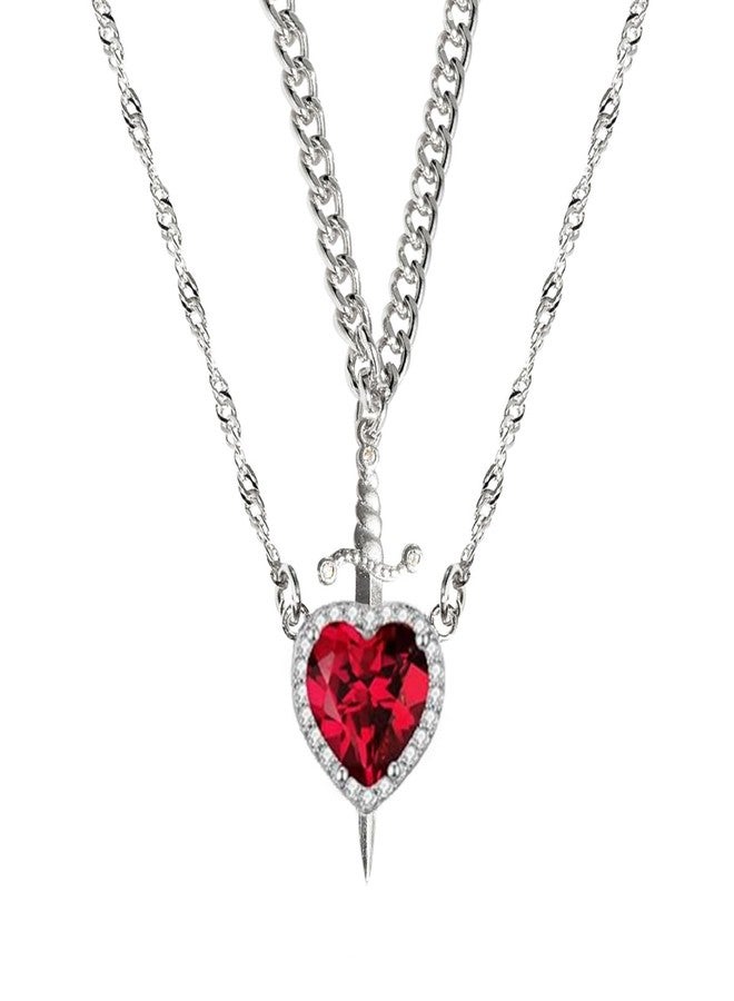 GulCean Heart Sword Necklace For Couples Stainless Steel Twist Water Wave Chain Cuban Chain Dainty Trendy Matching Sword And Heart Necklace Set Jewelry Gift, A, Stainless Steel, No Gemstone - Image 1