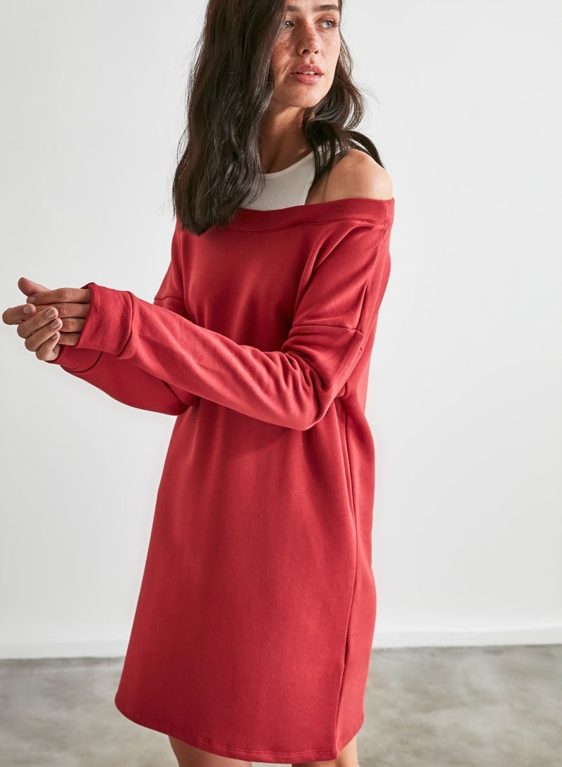 trendyol Off-Shoulder Sweatshirt Dress - Image 4