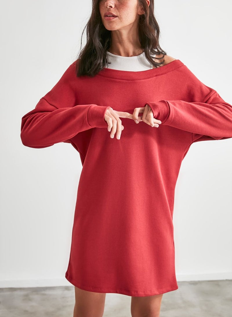 trendyol Off-Shoulder Sweatshirt Dress - Image 3