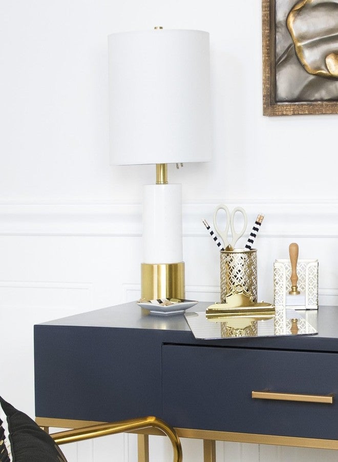 BLU MONACO Gold Pen Holder for Desk - Gold Pen & Pencil Cup - Brush Holder with Metal Circular Design - Image 3