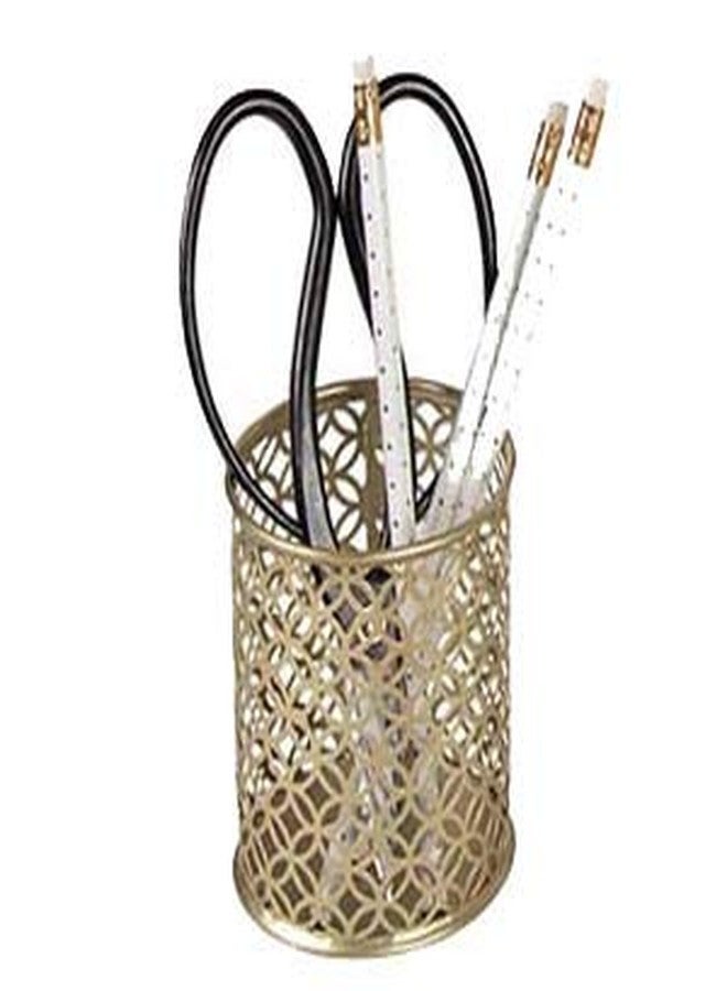 BLU MONACO Gold Pen Holder for Desk - Gold Pen & Pencil Cup - Brush Holder with Metal Circular Design - Image 1