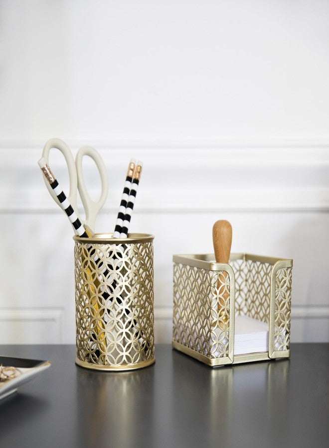 BLU MONACO Gold Pen Holder for Desk - Gold Pen & Pencil Cup - Brush Holder with Metal Circular Design - Image 4