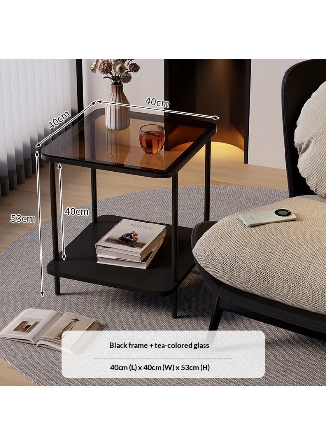 Multifunctional modern minimalist design glass light luxury sofa side table, glass coffee table, movable bedroom small apartment bedside table (black) 40 * 40 * 53cm - Image 1